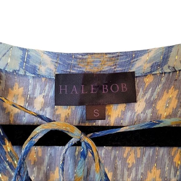 Hale Bob Women's Navy Blue Sheer Geometric 100% Silk Blouse Size S - Picture 3 of 6